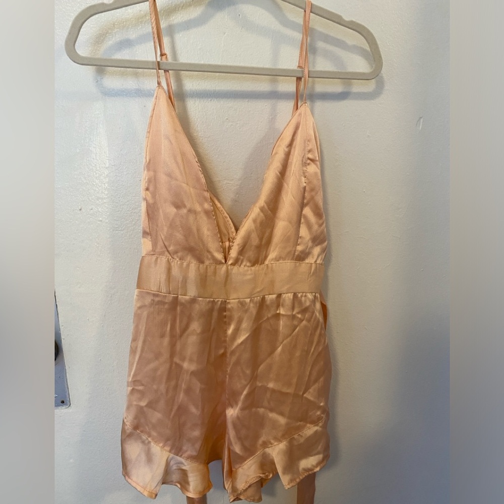 Pink Satan tie waist PJ romper